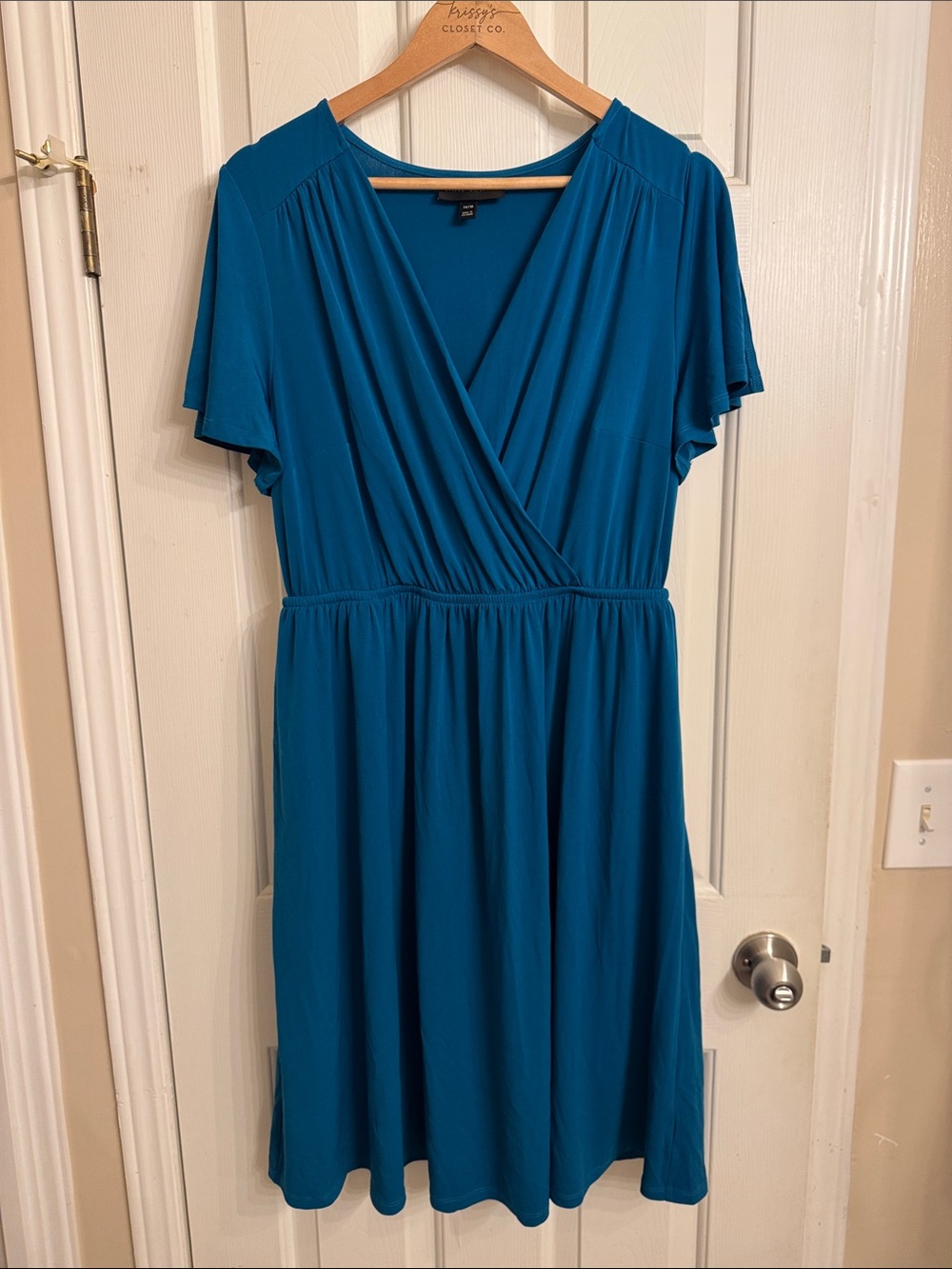 Lane Bryant Teal Faux Wrap Knee-Length Dress